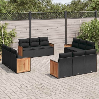 vidaXL - 12-delige - Loungeset - met - kussens - poly - rattan - zwart