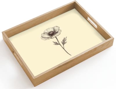 Dienblad hout 40x30 cm - Schootdienblad - Klaproos - Illustratie - Zwart - Borrelplank rechthoek - Plateau dienbladen