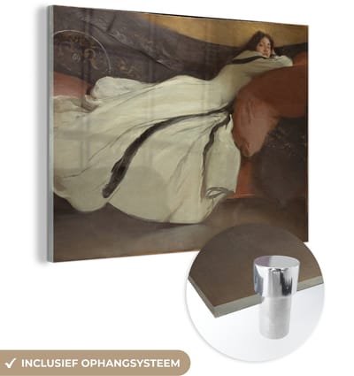 ® Glasschilderij 160x120 cm - Schilderij acrylglas - Repose - Schilderij van John White Alexander - Foto op glas - Muurdecoratie woonkamer - Wanddecoratie slaapkamer - Schilderijen