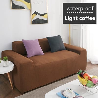 Polar Fleece bankhoes Universele waterdichte bankhoezen Effen kleur elastische hoes antislip volledig omwikkelde bankzitbekleding 1-Seat 90-140cm lichte koffiekleur