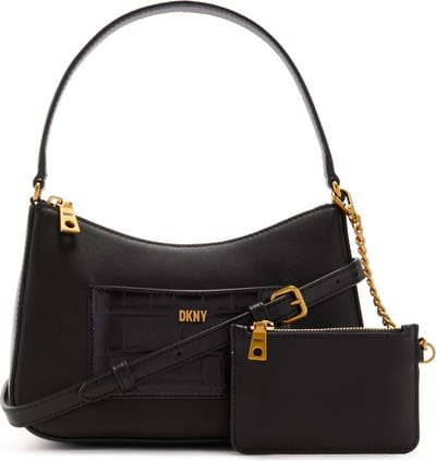 DKNY Leren Schoudertas Handtas Simona Demi Crossbody Bag Blk / Gold Zwart