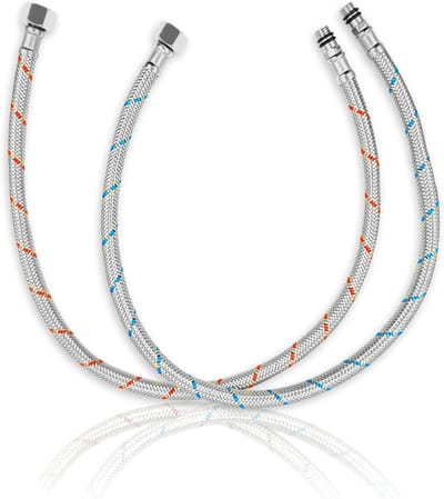 2-delige Aansluitslang Set, 60 cm Flexibele Waterkraan Slang, RVS Hoofdslang 3/8 inch, Geschikt voor Keuken Mixer Kraan en Sanitair Installaties