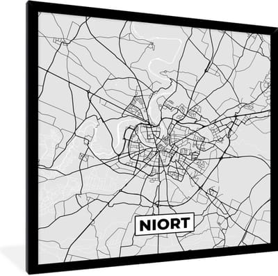 Fotolijst incl. Poster - Frankrijk - Plattegrond - Kaart - Niort - Stadskaart - 40x40 cm - Posterlijst