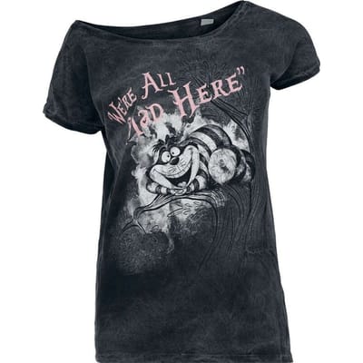 Alice in Wonderland - Disney T-shirt - Cheshire Cat - We're All Mad Here - S tot 3XL - voor Vrouwen - zwart