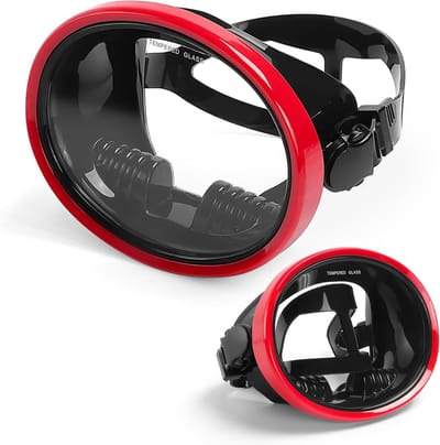 Snorkelset voor volwassenen – Masker met gehard, condensvrij glas, ovaal siliconen afdichtingsrandje; geschikt voor speervissen, freediven en snorkelen; comfortabele pasvorm, helder zicht（Rood）
