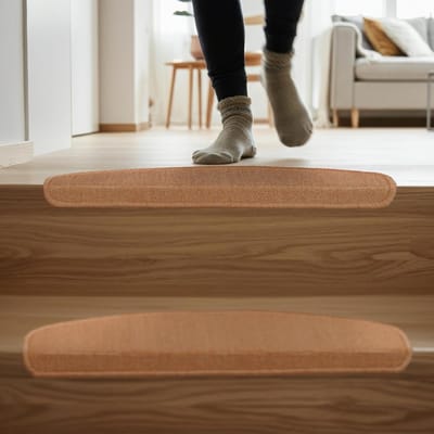 Candala trapmatten zelfklevend, set van 15, trapmaantjes, 65 x 24 cm, trapbekleding voor traptrede, beige