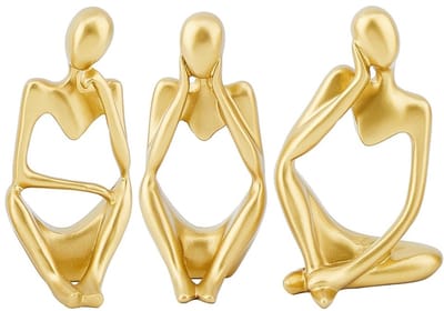Dailygoods- Standbeelden Set van 3 - Gouden Hars Figuren - Abstracte Sculpturen - Decoratie Woonkamer - Creatieve Accenten - Hoogwaardig Vakmanschap