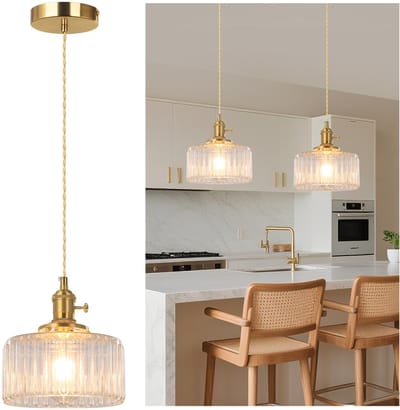 MUPOO Hanglamp Eettafel Modern - Goud & Kristal Kroonluchter - In hoogte verstelbaar - E27-fitting - met 1x LED-lamp - Plafondlamp voor Keukeneiland | Woonkamer | Slaapkamer - Ø 17cm