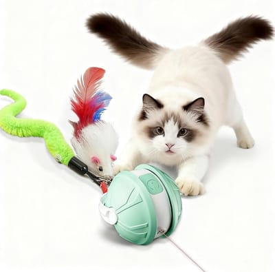 Interactief Kattenspeelgoed Bal Twee In Een Met Veer Accessoires Automatisch Bewegend Voor Binnenkatten USB Oplaadbaar Geschikt Voor Kleine En Middelgrote Katten Tegen Verveling