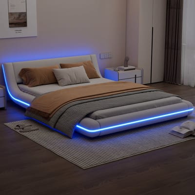 Bed van 140 x 200 cm met vlakke vloer - LED-verlichting - afstandsbediening met 24 knoppen - wit - geen matras