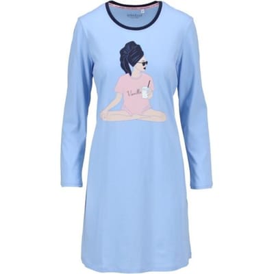 Katoenen dames nachthemd lichtblauw Ringella - Blauw - Maat - 36