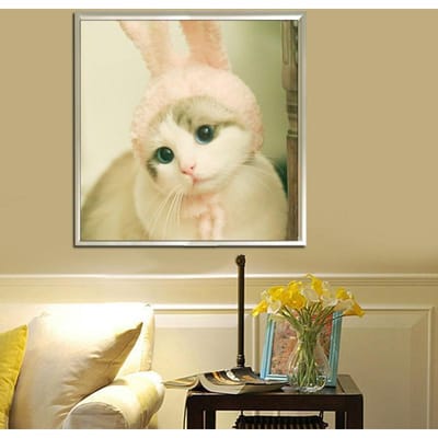Leuke kat diy schilderij 5D diamant borduurwerk handwerk diamant geschenk diamant muur kunst decor 30x30CM beige