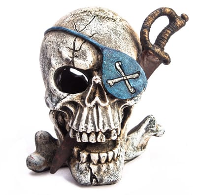 AC Luxe Piraten Schedel met Ooglapje – Meest verkocht – Authentieke Piraten Decoratie voor Aquarium en Terrarium – Uniek Polyresin Ornament