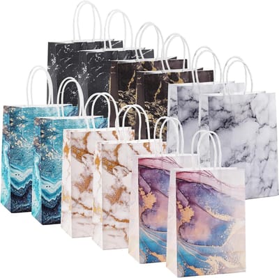 Set van 12 Papieren Cadeauzakken met Handvat voor Verjaardagen, Bruiloften en Feestjes - 21 x 15 x 8 cm, Ideaal voor Geschenken en Giveaways