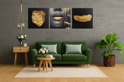 Drieluik Canvas Schilderij Vrouw Goud Zwart – Luxe Moderne Wanddecoratie - 3x100x100 cm