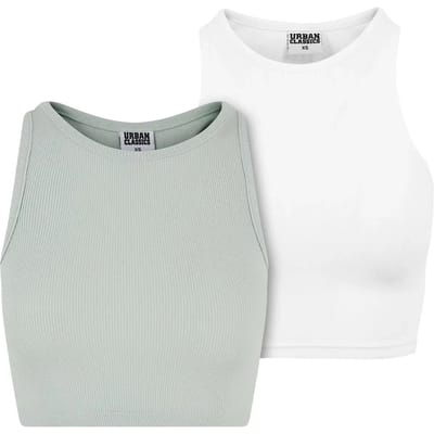 Urban Classics - Rib 2-Pack Crop top - XL - Mintgroen/Wit