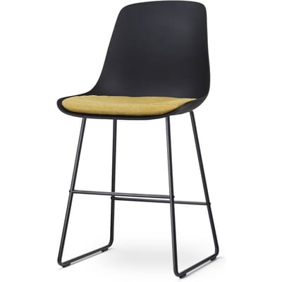 Nolon Nino-Liv Barkruk Zwart met Okergeel Zitkussen - Zwart Onderstel - 65 cm - Kookeiland - Barkruk met Rugleuning