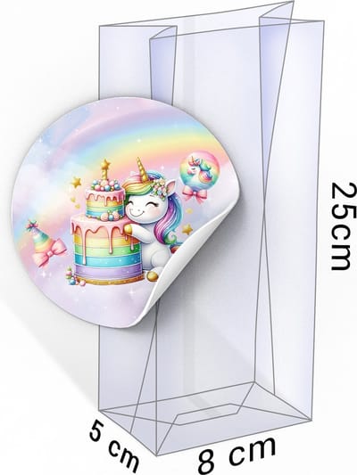 20x Uitdeelzakjes + Unicorn Stickers - 80 x 50 x 250mm | Blokbodemzakjes transparant | Plastic Zakjes | Cellofaanzakjes | Uitdeelzakjes transparant | Uitdeelzakjes kinderfeestje | Cadeauzakjes | Inpakzakjes | Traktatie zakjes