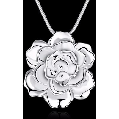 Lekani Argent Sterling 925 Colliers et Pendentifs Lotus Pour Femmes Élégant Fleur Collier Court Argent Sterling Bijou 45cm white