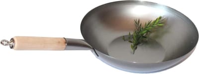 Wok pan platte bodem - Roerbakpan Aziatisch - Aziatisch koken - Robuust koolstofstaal - Ø 36 cm - Zwart