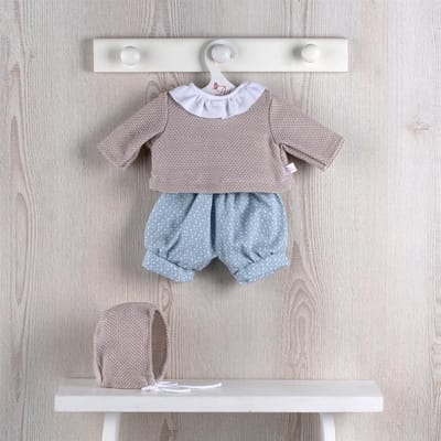 Asi poppenkleding set - Scandinavische look blauw en zand - poppenmode.