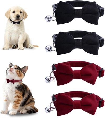 Schattige kattenhalsbanden met bel en accessoires, verstelbare veiligheidshalsbanden voor kittens en volwassen katten (Rood, Zwart)