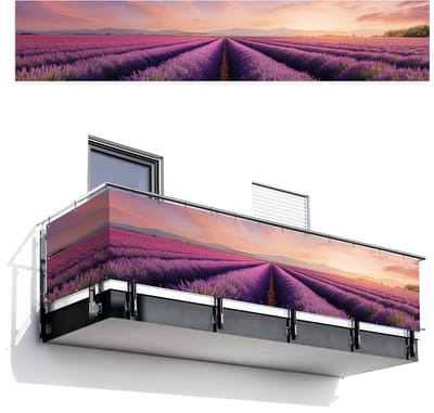 Balkonscherm 500x100 cm - Balkonposter Lavendelveld - Zonsondergang - Paars - Bloemen - Balkon scherm decoratie - Balkonschermen - Balkondoek zonnescherm