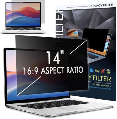 Privacyfilter voor 14 inch laptop, afneembare folie, anti-UV en blauw licht bescherming, verblindingsbescherming en oogbescherming (16:9)