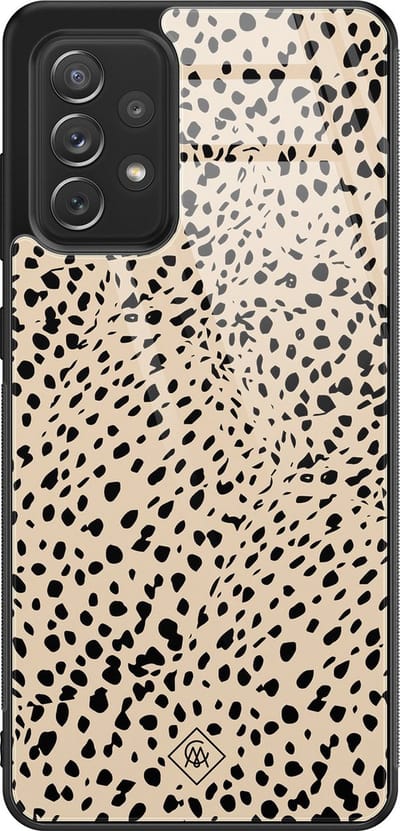 Casimoda® hoesje - Geschikt voor Samsung Galaxy A52 5G - Stippen bruin abstract - Luxe Hard Case Zwart - Backcover telefoonhoesje - Bruin/beige