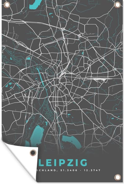 Muurdecoratie Stadskaart – Leipzig – Duitsland – Plattegrond – Kaart - 120x180 cm - Tuinposter - Tuindoek