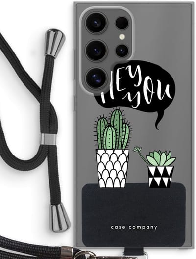 Case Company® - Hoesje met koord geschikt voor Samsung Galaxy S24 Ultra hoesje met Koord - Hey you cactus - Telefoonhoesje met Zwart Koord - Bescherming aan alle Kanten en Over de Schermrand