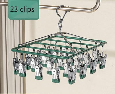 Droogrek van RVS met 23 Clips en Winddichte Haken voor Sokken, Sjaals en Handschoenen - Ideaal voor Binnen en Buiten Gebruik