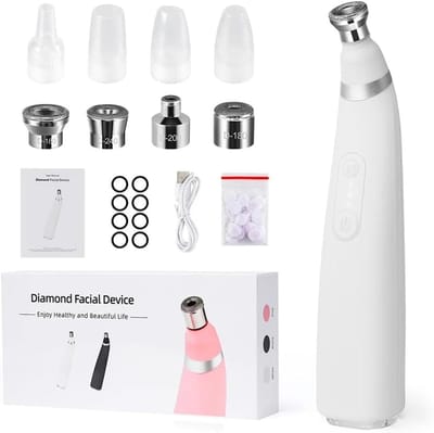 KZQ elektrische mee-eterverwijderaar met diamant micro-snijkop voor exfoliatie, gezichtsreiniging en poriënreiniging. Draagbaar, wit, 23 cm, 400 g.