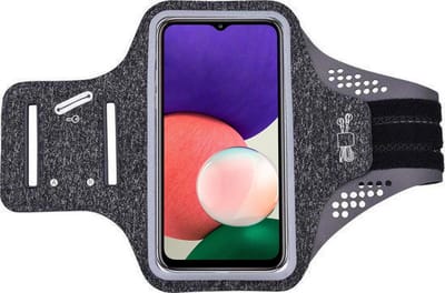 Hoesje Geschikt voor Samsung Galaxy A22 hardloop telefoonhouder – armband - sportband - van stof - Zwart