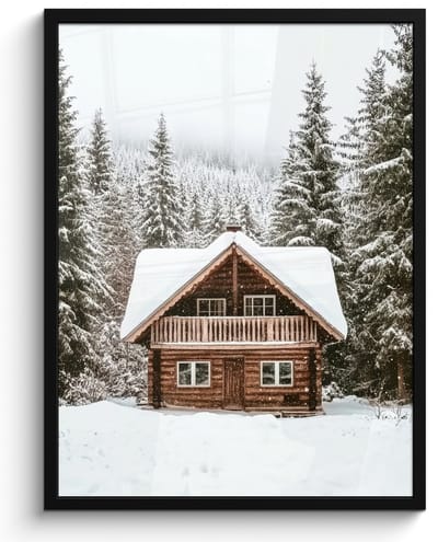 Poster in lijst - Fotolijst 50x70 cm - Posters - Huis - Bos - Winter - Natuur - Sneeuw - Posterlijst zwart - Decoratie - Wanddecoratie woonkamer - Muurdecoratie slaapkamer