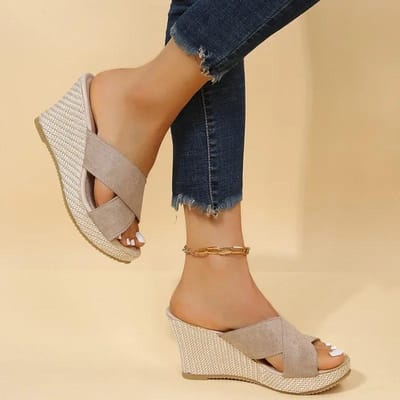 Chaussures d'été à plateforme compensée à bout ouvert à la mode pour femmes, confortables et décontractées, élégantes, pantoufles Zapatos Mujer 38 brown