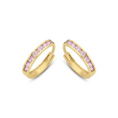 New Bling 9NBG-0586 Gouden Oorringen met Zirkonia Steentjes - Roze - 11x1,9mm - 14 Karaat - Goud
