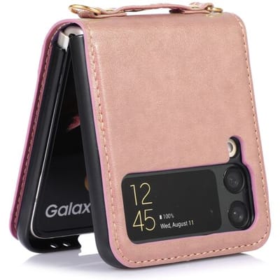 Roze leren hoesje geschikt voor Samsung Galaxy Flip 4 hoesje / Galaxy Flip 4 case - Wallet case / Bookcase - Portemonnee hoesje roze geschikt voor Galaxy Flip 4 hoesje Cover roze