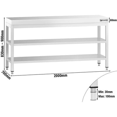 GGM Gastro Edelstahl Arbeitstisch PREMIUM - 2000x700mm - mit Grundboden & Zwischenboden Zilver