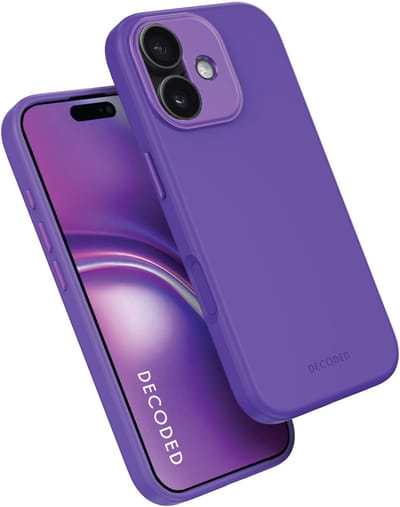 DECODED Siliconen Hoesje voor iPhone 17, Premium Soft-Touch, Antibacteriële Coating, MagSafe Compatibel, Valbescherming, Krasbestendig, Metalen Knoppen, Stevige Grip, Licht Paars
