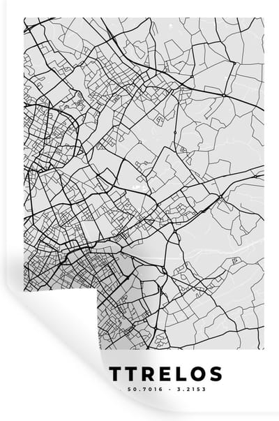 Muurstickers - Sticker Folie - Wattrelos - Plattegrond - Frankrijk - Kaart - Stadskaart - 20x30 cm - Plakfolie - Muurstickers Kinderkamer - Zelfklevend Behang - Zelfklevend behangpapier - Stickerfolie