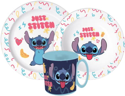 Disney Lilo and Stitch Serviesset - Mok 390 ml - Diepe kom - Plat bord - 3 stuks - Just - Eetset met beker - Voor verjaardagen en feestjes - Voor kinderen