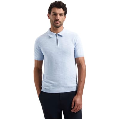 Polo Shirt Korte Mouw No Excess Half Zip Poloshirt Lichtblauw