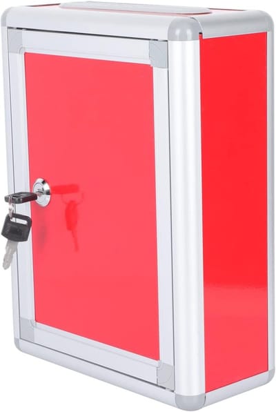 Ideeënbus Ornament Container - Opmerkingenbox Brievenbus - Klachten Opslaan - Met Slot en Sleutel - 27x20x9.5 cm - Rood