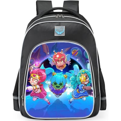 Brawl Stars Kleurrijke Geestenhond Print Zwarte Achtergrond Sci-Fi Stijl Dubbelzijdige Reflecterende Strip Grote Capaciteit Schooltas reflective black - large