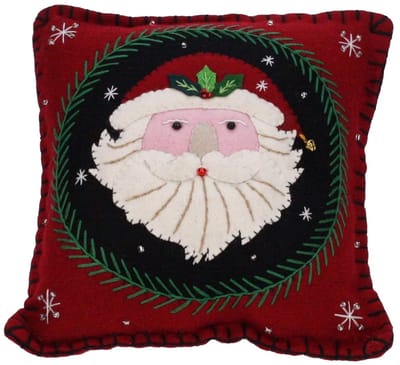 Kussen rood Kerstman, vilt incl. vulling 19x8,5x19cm