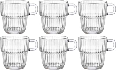 Bormioli Rocco Theeglazen - Koffieglazen met oor - Stapelbaar - Barshine 250 ml - 6 Stuks