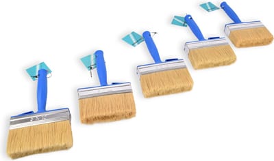 Schilderkwastenset - 5-Delig - Plat en Blokkwast - Geschikt voor Water- en Oliebasis - Plastic - Blauw - 20x12x3cm - Ideaal voor Diverse Verfklussen