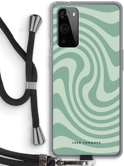 Case Company® - Hoesje met koord geschikt voor OnePlus 9 Pro hoesje met Koord - Swirl Groen - Telefoonhoesje met Zwart Koord - Bescherming aan alle Kanten en Over de Schermrand