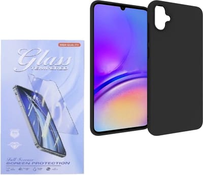 Soft Back Cover Hoesje Geschikt voor: Samsung Galaxy A05 Silicone - Zwart + 1X Tempered Glass Screenprotector - ZT Accessoires